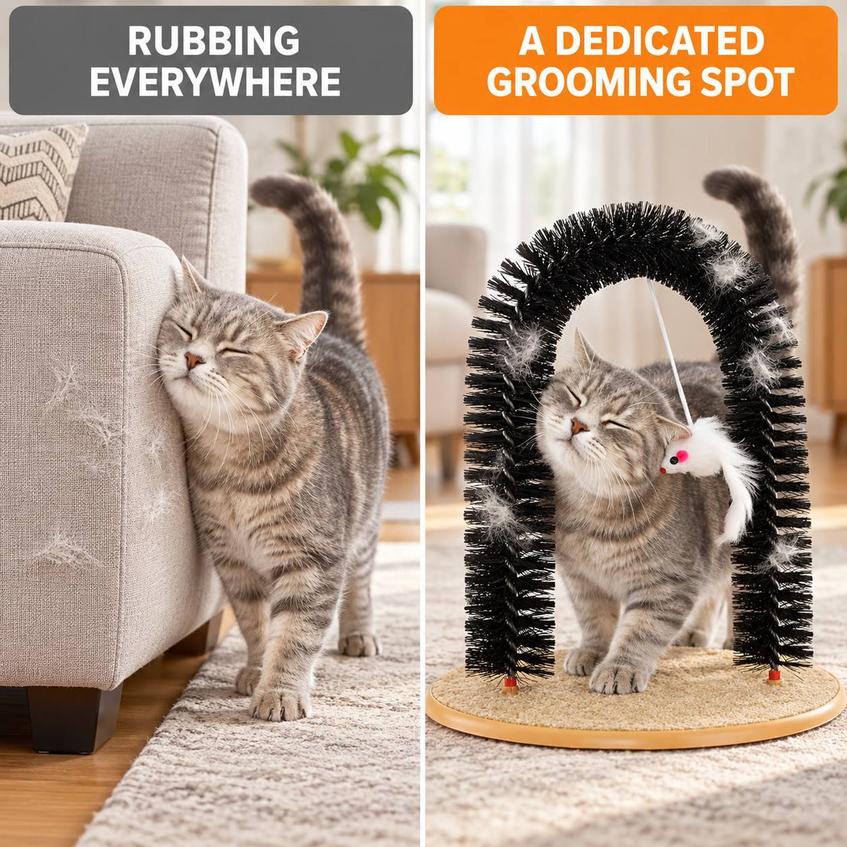 Cat Self Grooming Arch 3-in-1 Activity Station for Rubbing, Scratching and Play, Everyday Cat Enrichment Spot for Home Grooming Routines