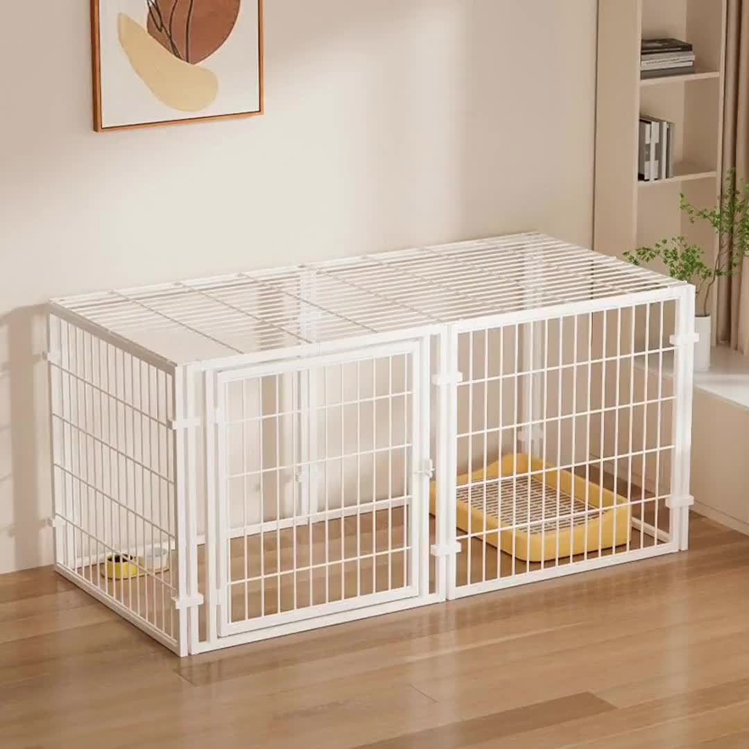 Modular Metal Dog Crate with Top Cover, 47.6-Inch Pet Cage with Configurable Door Placement and Tool-Free Panel Assembly for Home Use