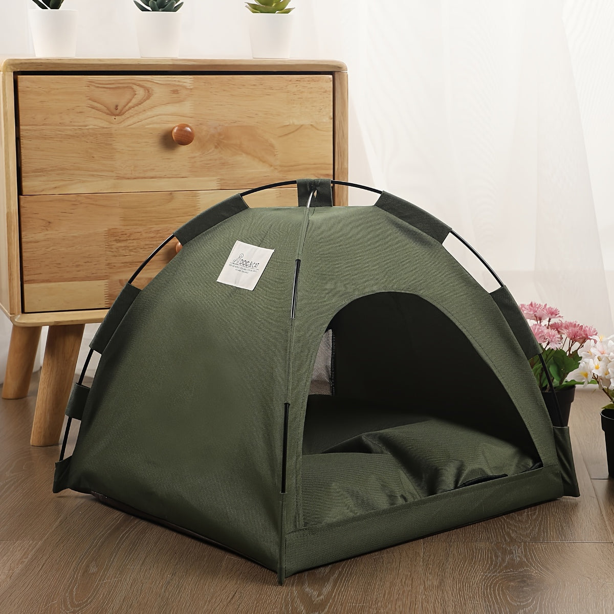 Portable Pet Sleeping Tent for Cats and Dogs, Fern Green 35 x 35 cm Cozy Nest with Solid Color Design for Home Bedtime and Supervised Travel