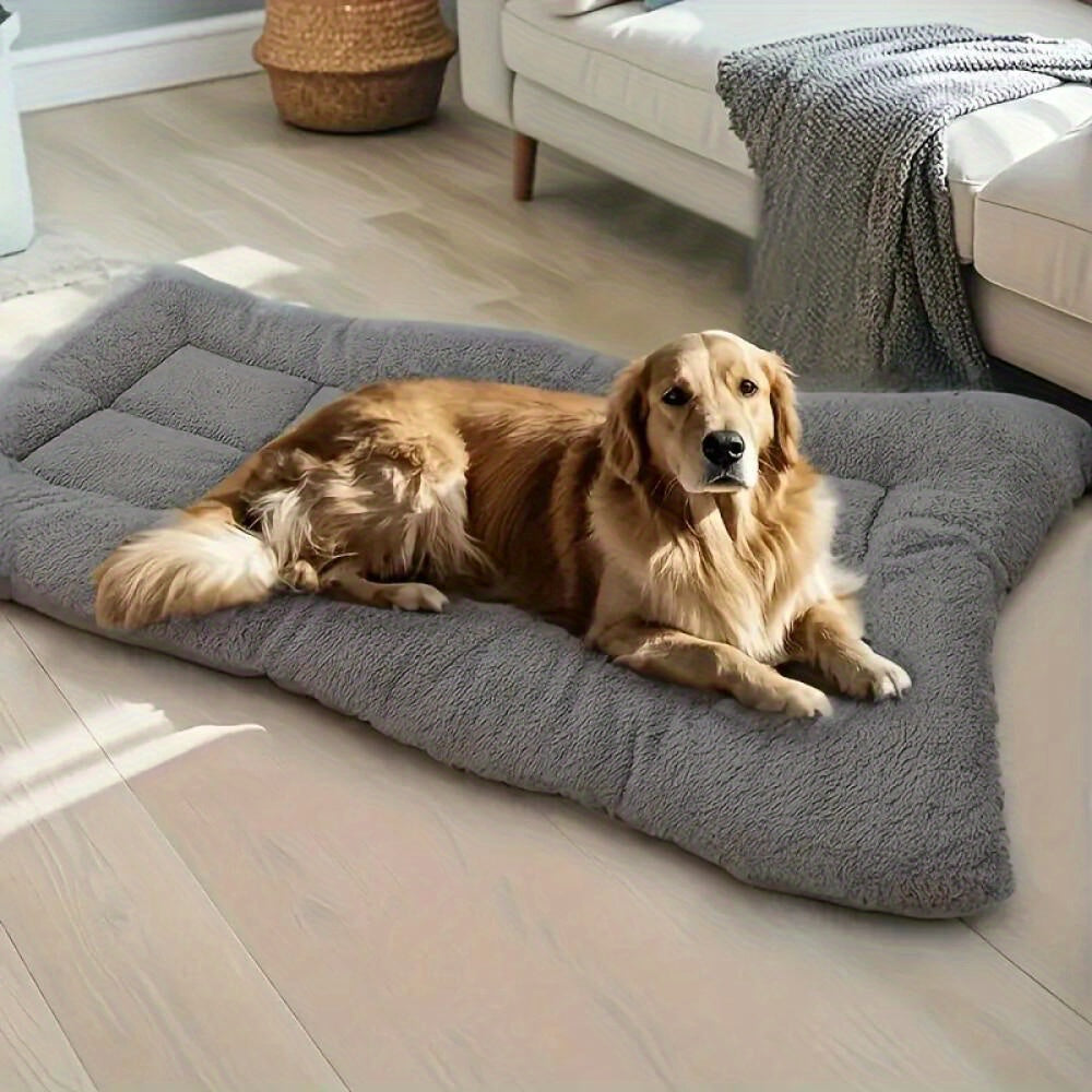 Dog Sofa Bed with Polyester Fiber Filling, Gray L Plush Pet Resting Mat with Thick Soft Cushioning for Cozy Indoor Naps and Everyday Lounging