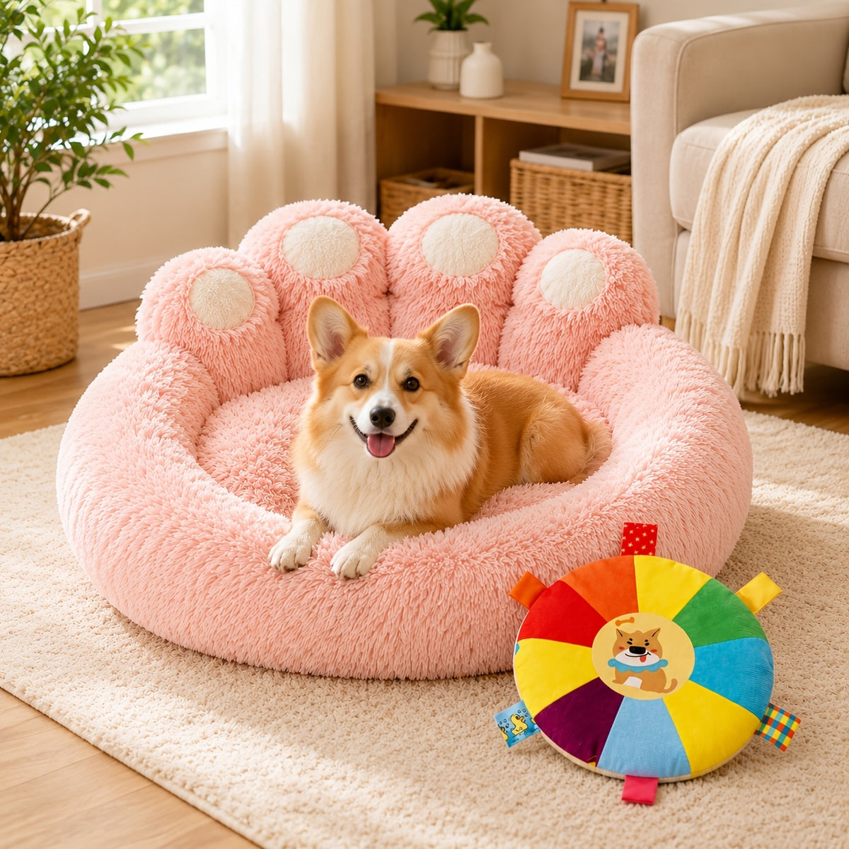 Long Plush Pet Bed with Bear Paw Shape, PP Cotton Filled Dog and Cat Sleeping Cushion with Anti-Slip Bottom, Single Bed and 2PCS Options