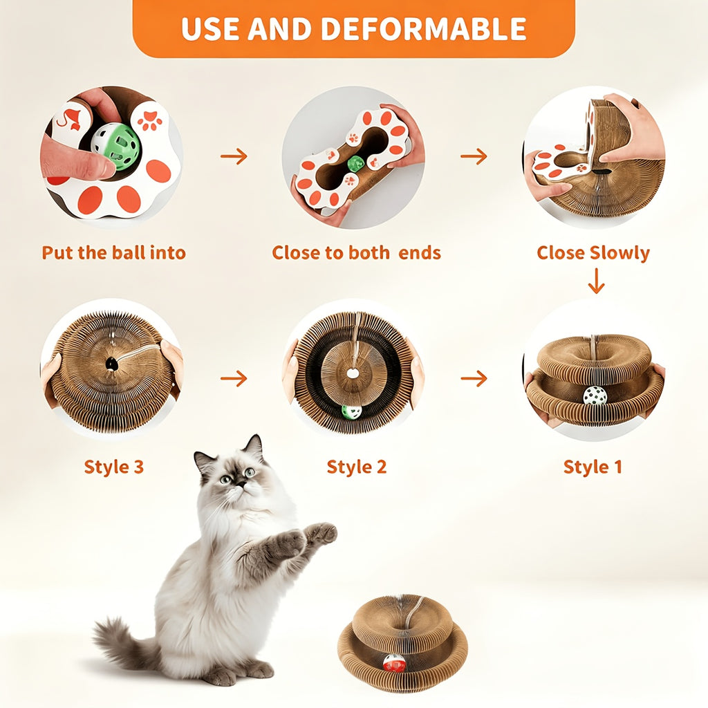 Cat Scratcher Ball Toy 2-Pack, Magic Organ Scratching Board for Indoor Cats, Battery-Free Interactive Play and Everyday Enrichment
