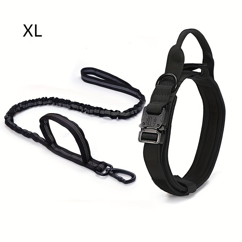 Heavy Duty Dog Collar and Leash Set with Control Handle, 1.5-Inch Padded Adjustable Nylon Collar for Medium and Large Dogs, Walking and Training