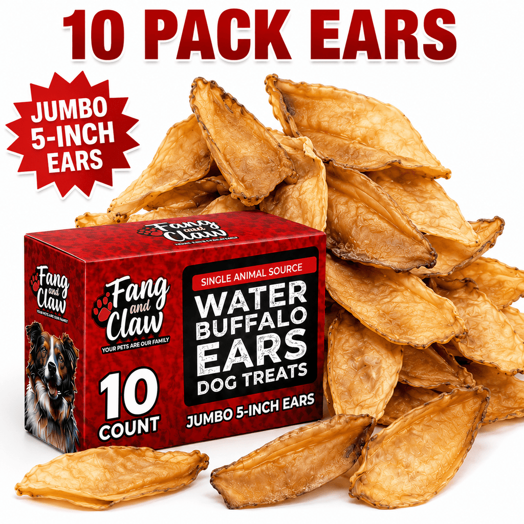 Water Buffalo Ears for Dogs, 5-Inch Single Ingredient Natural Chews and Rawhide Alternative Treats for Medium and Large Dogs, 10, 50 or 100 Pack
