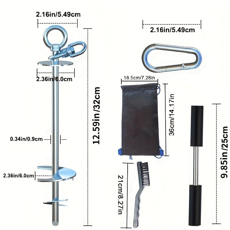 Dog Tie Out Stake in 304 Stainless Steel, 360° Swivel Ground Anchor for Supervised Yard and Camping Use with 15ft, 25ft or Pouch Options