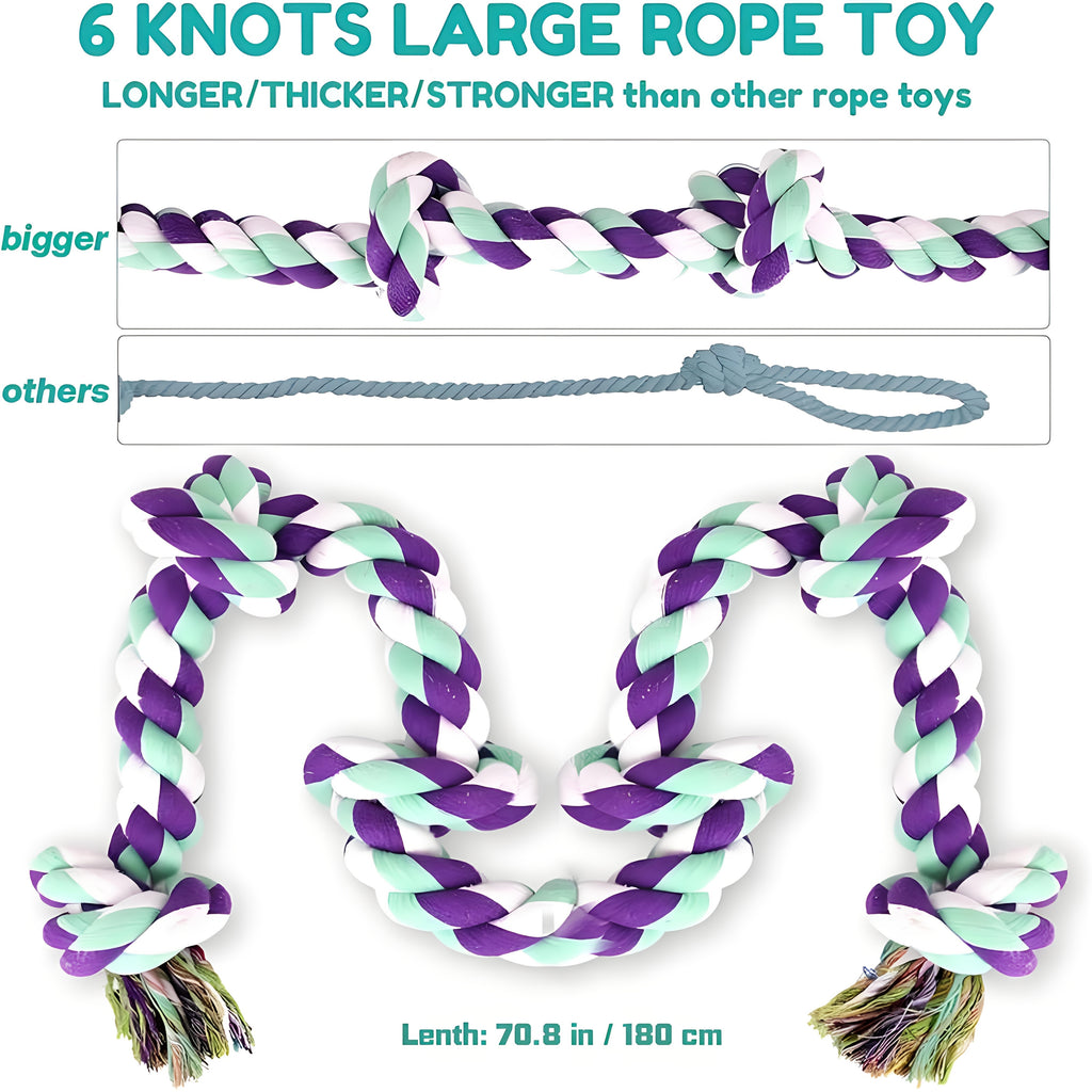 Dog Rope Toy with 6 Knots for Medium and Large Dogs, Colorful Twisted Rope Chew Toy for Supervised Tug of War, Fetch and Interactive Play