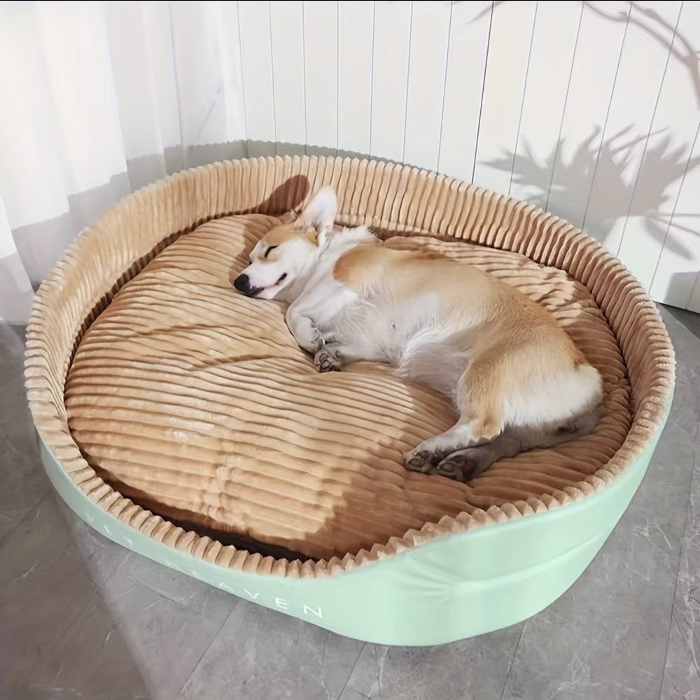 Reversible Dog Bed with Removable Mat, Grey Bolster Pet Bed with Ribbed Cushion and Lower Front Entry, Washable Indoor Lounger in Medium or Large