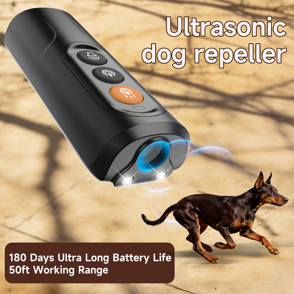 Ultrasonic Dog Deterrent with USB-C Charging, Compact Handheld Bark Training Device with LED Lights and Sound Mode for Supervised Home and Walk Use