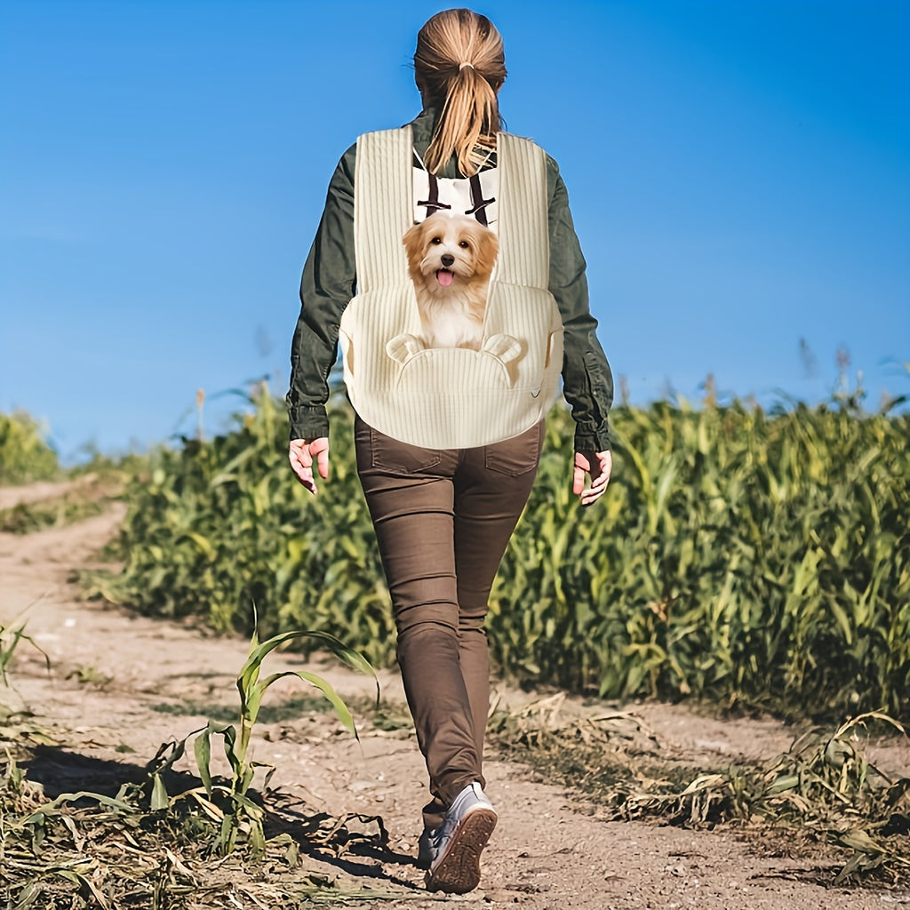 Front Dog Carrier Sling with Lined Winter Pet Pouch, Wide Shoulder Straps and Open-Top Design for Small Dog Outings, Grey Blue or Beige White