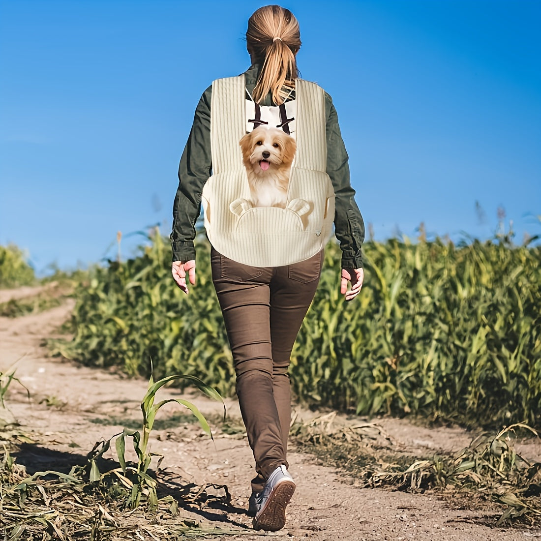 Front Dog Carrier Sling with Lined Winter Pet Pouch, Wide Shoulder Straps and Open-Top Design for Small Dog Outings, Grey Blue or Beige White