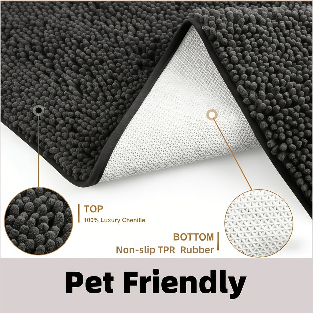 Absorbent Dog Door Mat for Muddy Paws, Machine Washable Pet Entryway Rug with Rubber Backing, Three Sizes and 12 Colors for Cat and Dog Homes