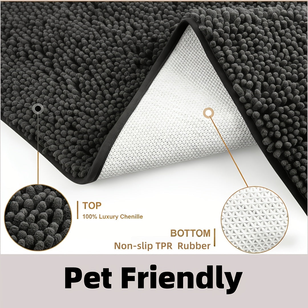 Absorbent Dog Door Mat for Muddy Paws, Machine Washable Pet Entryway Rug with Rubber Backing, Three Sizes and 12 Colors for Cat and Dog Homes