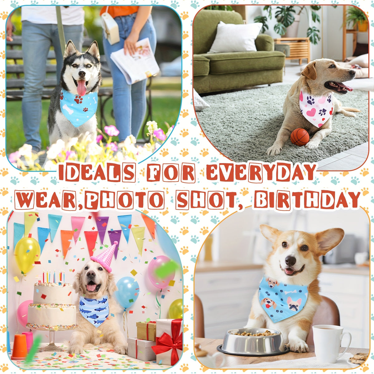 Bulk Dog Bandanas 72-Pack, Adjustable Triangle Pet Scarves and Costume Bibs for Grooming Finishes, Birthday Parties and Dog Photo Outfits
