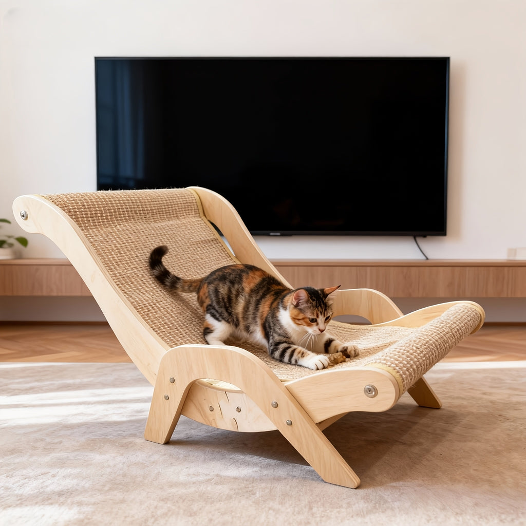 Cat Scratcher Sofa Lounger, Integrated Cat Scratching Board and Lounge Chair for Indoor Scratching, Stretching and Rest, Large or Small