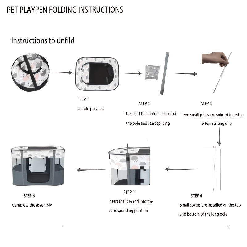 Pet Playpen with Rectangular Tent Design, Foldable Enclosed Resting Space for Small Dogs, Cats, Puppies and Kittens in Black or Gray, L to 2XL Options