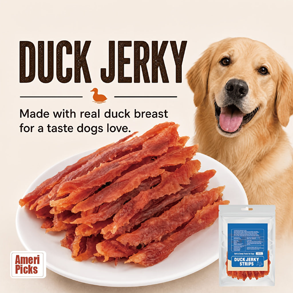 Duck Meat Dog Treat Strips, Dehydrated Jerky Snacks in 100g, 600g and 900g Options for Small and Large Dogs, Training Rewards and Daily Treat Time