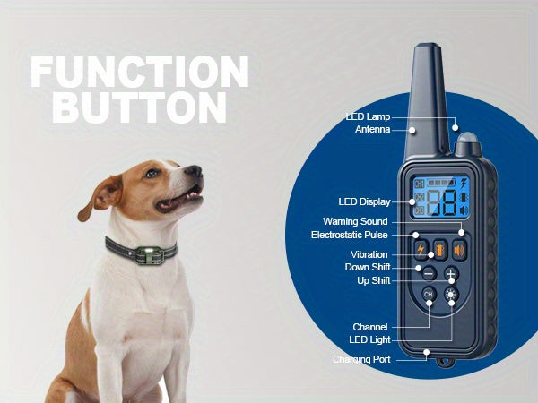 Dog Training Collar with Remote and LED Lights, Beep, Vibration and Static Stimulation Modes, Black or Blue Single-Dog and Blue Two-Dog Options