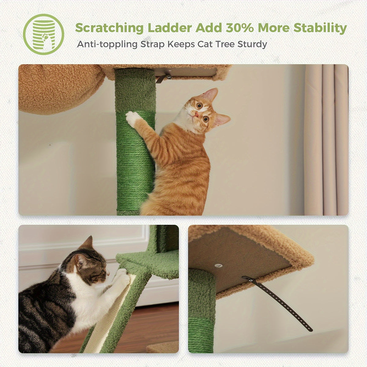 5-Tier Floor to Ceiling Cat Tree, 83–108 Inch Adjustable Indoor Cat Tower with Condo, Hammock, Scratching Post and Ladder in Seven Color Options