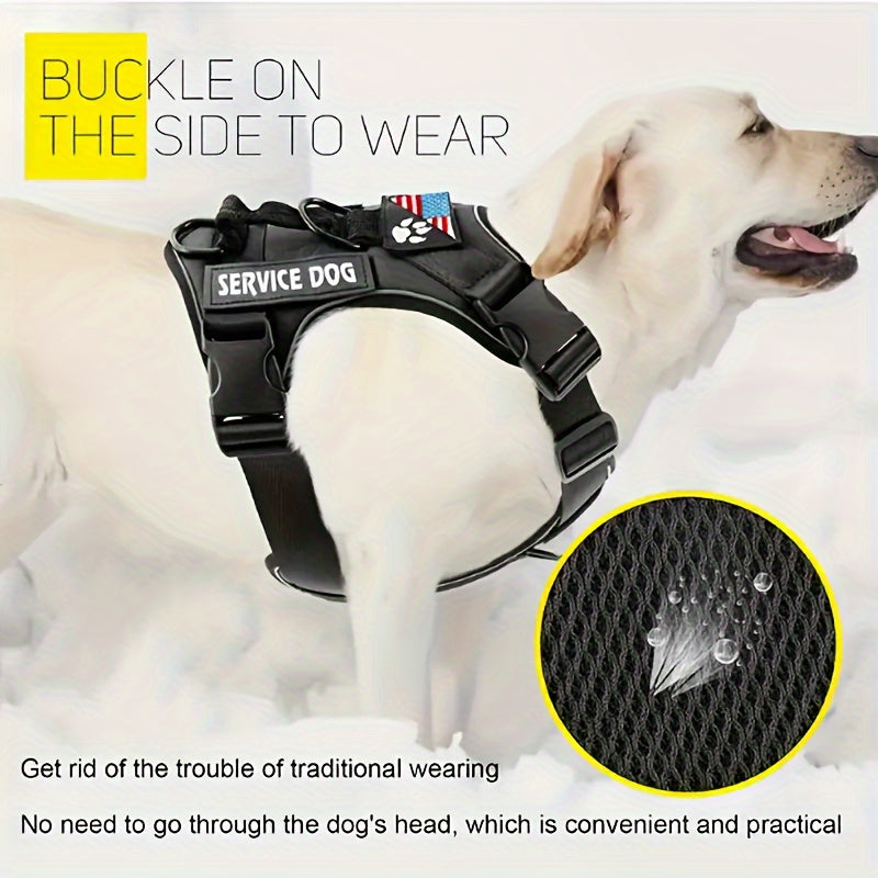 Service Dog Harness with 5 Removable Patches, Reflective Adjustable Soft Oxford Dog Vest with Inner Mesh Layer and ID System for Small Medium Large Dogs, Public Access and Mobility Aid Vest for Walking