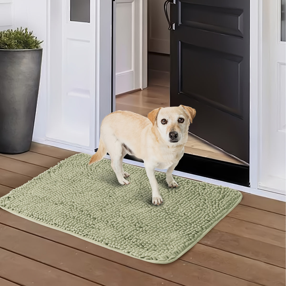 Dog Door Mat for Muddy Paws, Absorbent Microfiber Non-Slip Indoor Entryway Rug, Machine Washable Quick-Dry Pet Mat in Camel, Green or Gray