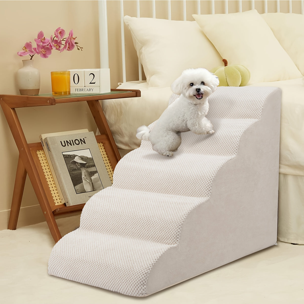 5-Step Dog Stairs with Washable Slipcover, High-Density Foam Pet Steps with Non-Slip Base for Small Dogs and Cats, Bed and Couch Access in Six Colors