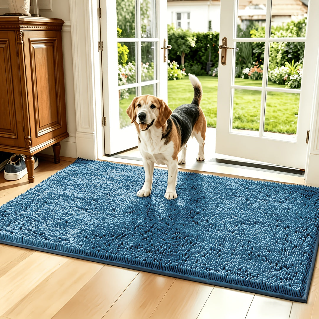 Absorbent Dog Door Mat for Muddy Paws, Machine Washable Pet Entryway Rug with Rubber Backing, Three Sizes and 12 Colors for Cat and Dog Homes