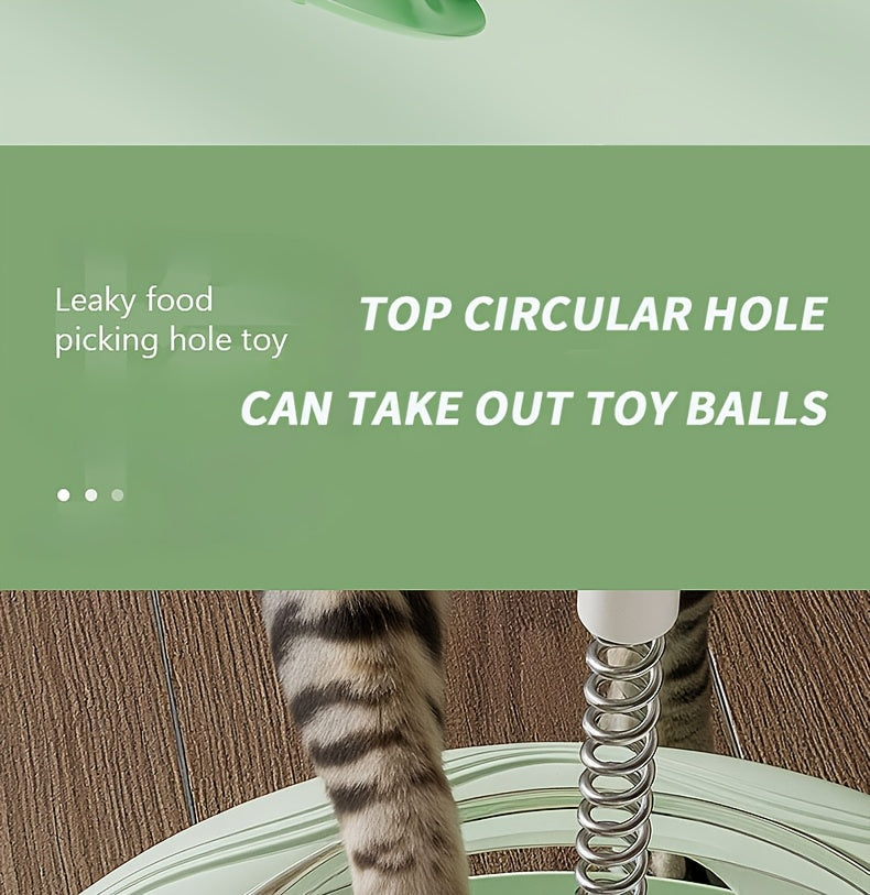 Rotating Cat Toy Wheel, Battery-Free Interactive Plastic Play Toy for Cats and Kittens, Pink or Green with Optional Teasing Feathers