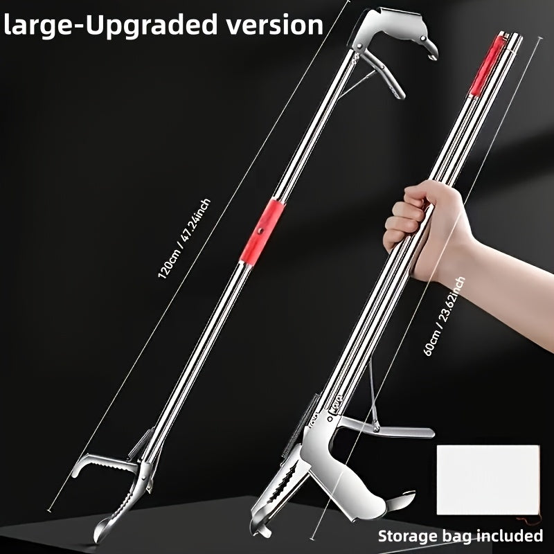 Snake Tongs with Foldable Telescopic Pole, Heavy-Duty 304 Stainless Steel Reptile Handling Tool with Non-Slip Ergonomic Handle for Cleanup