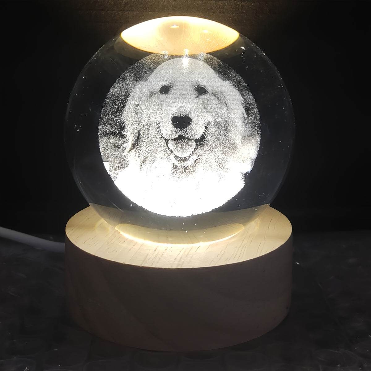 Personalized Pet Photo Crystal Ball with Laser Engraving, Custom Name and Date Keepsake with Warm Base for Dog and Cat Lover Gifts