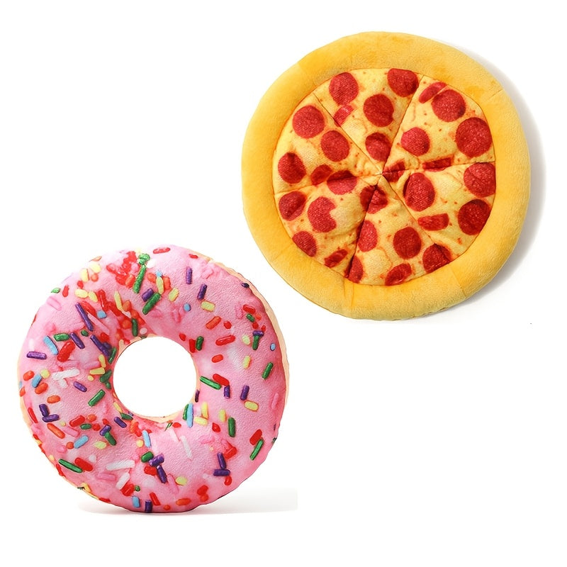 Food-Themed Squeaky Dog Toy in Soft Polyester Plush, Single Donut and Two-Pack Options for Supervised Gentle Play, Indoor Games and Dog Gifts