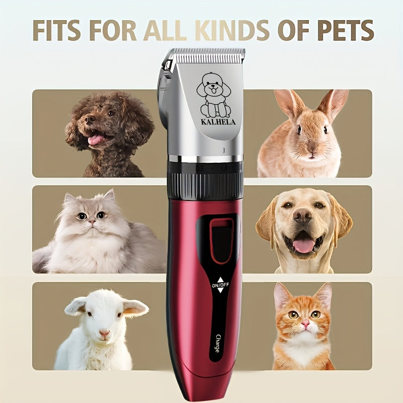 Dog Grooming Clippers with Display, Red Cordless Rechargeable Pet Hair Trimmer with Detachable Blades, Four Guide Combs and Kit Options