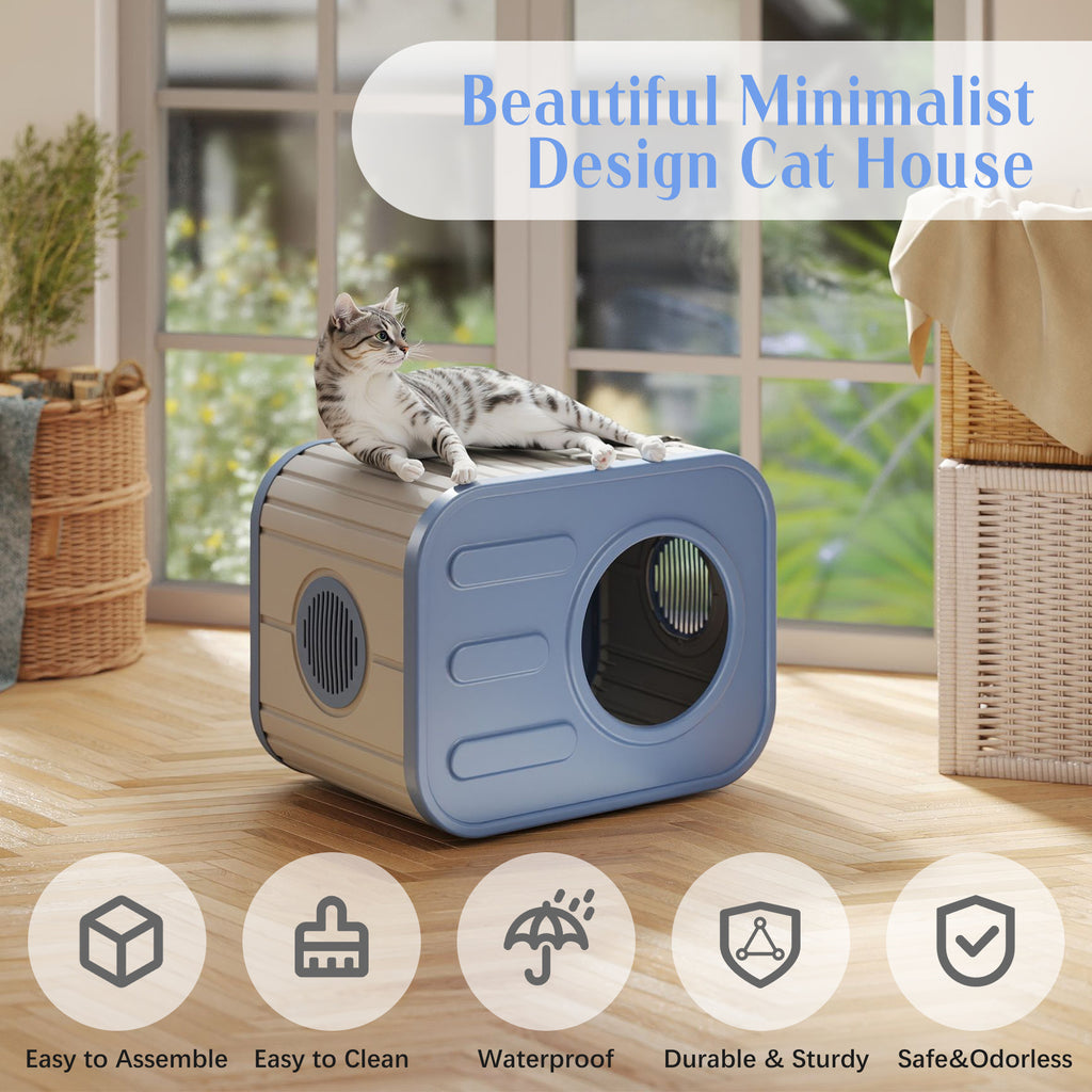 Camera-Shaped Cat House with Side Ventilation, Washable Cat Hideaway in Blue or Black for Indoor and Sheltered Outdoor Use, Optional Cushion