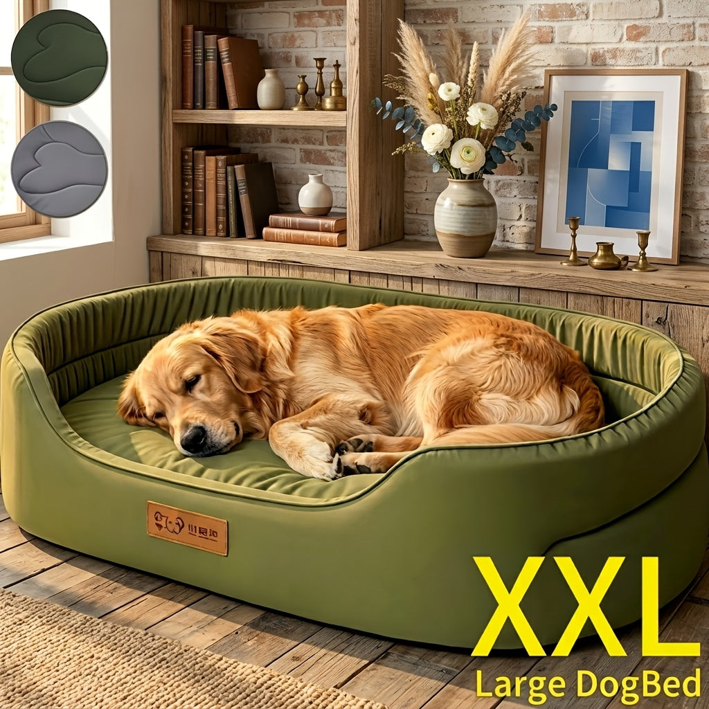 Washable Bolster Dog Bed with Bone Stitching, Soft Raised-Side Pet Nest for Dogs and Cats in Grey or Green with Five Size Options for Indoor Rest