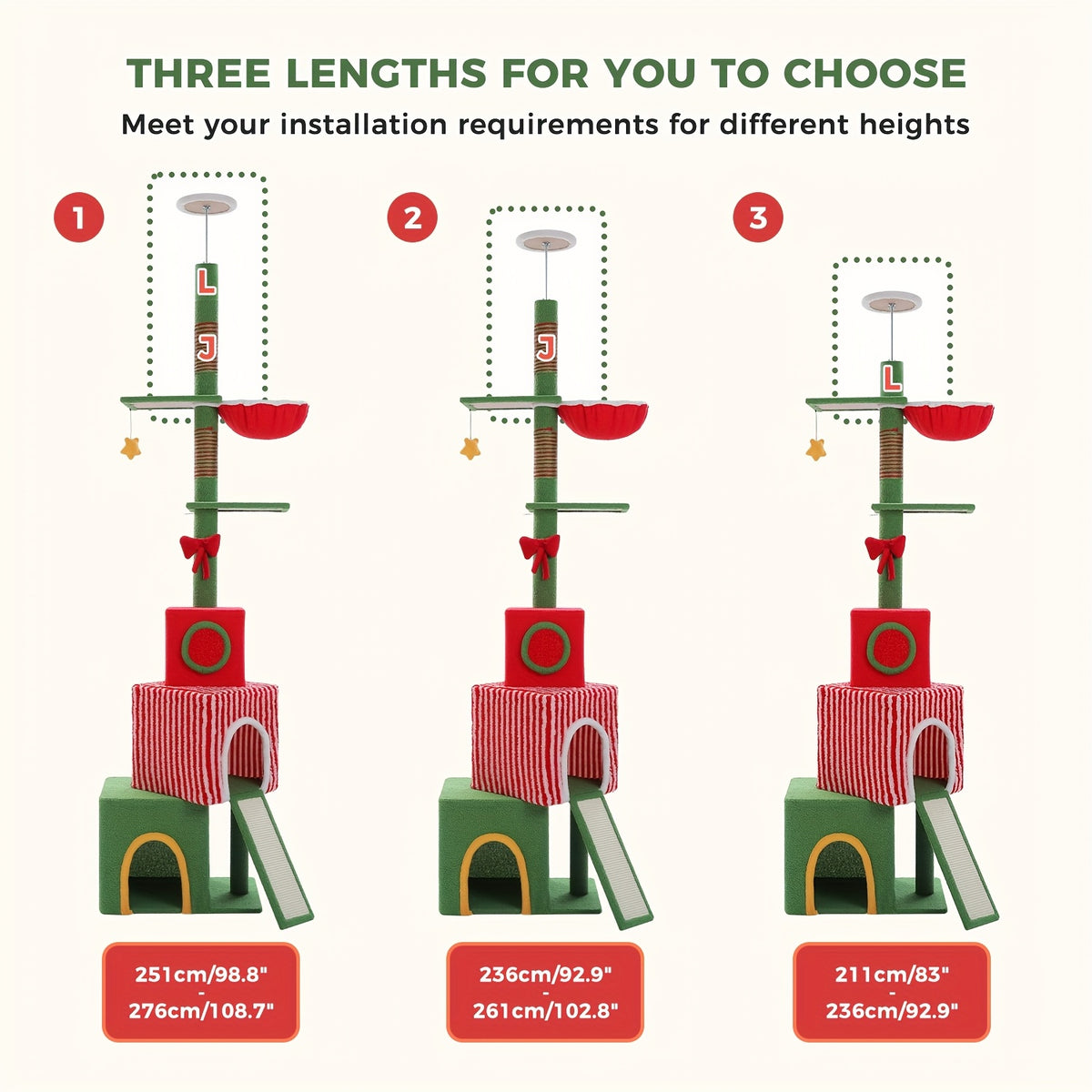 Floor to Ceiling Cat Tree, 90–107 Inch Adjustable 4-Tier Indoor Cat Tower with Tension Rod and Soft Carpet-Style Platforms for Climbing and Rest