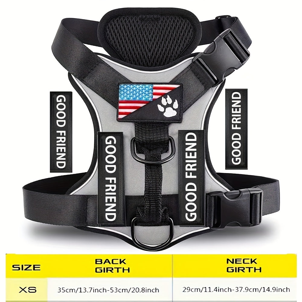 Service Dog Harness with 5 Removable Patches, Reflective Adjustable Soft Oxford Dog Vest with Inner Mesh Layer and ID System for Small Medium Large Dogs, Public Access and Mobility Aid Vest for Walking