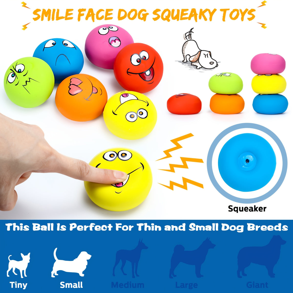 Squeaky Dog Ball Set with Joyful Face Expressions, 12-Pack Rubber Interactive Toys for Puppies and Small to Medium Dogs, Supervised Play and Training