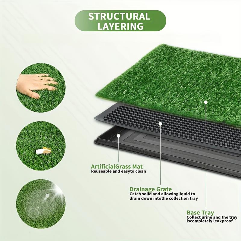 Grass Dog Potty with Tray, Three-Layer Washable Reusable Puppy Training Mat for Indoor and Outdoor Housebreaking and Everyday Pet Toilet Routines