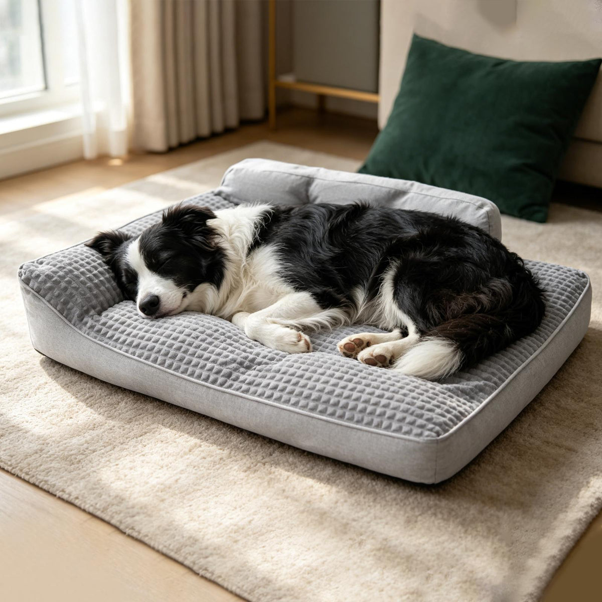 Three-Sided Bolster Dog Bed with Memory Foam and Egg Crate Cushioning, Gray Orthopedic Pet Sofa for Everyday Rest, S L XL Sizes for Dogs