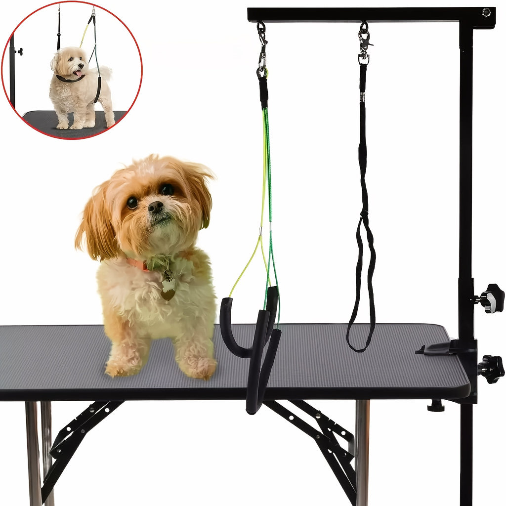 Telescopic Dog Grooming Arm in Black, Height Adjustable Pet Grooming Rack with Fixing Device for Supervised Bathing, Trimming and Coat Care