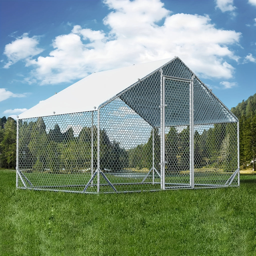 Chicken Run with UV Cover, Metal Walk-In Poultry Enclosure with Door for Backyard Hens, Outdoor Flock Care and Garden Setups, Three Size Options