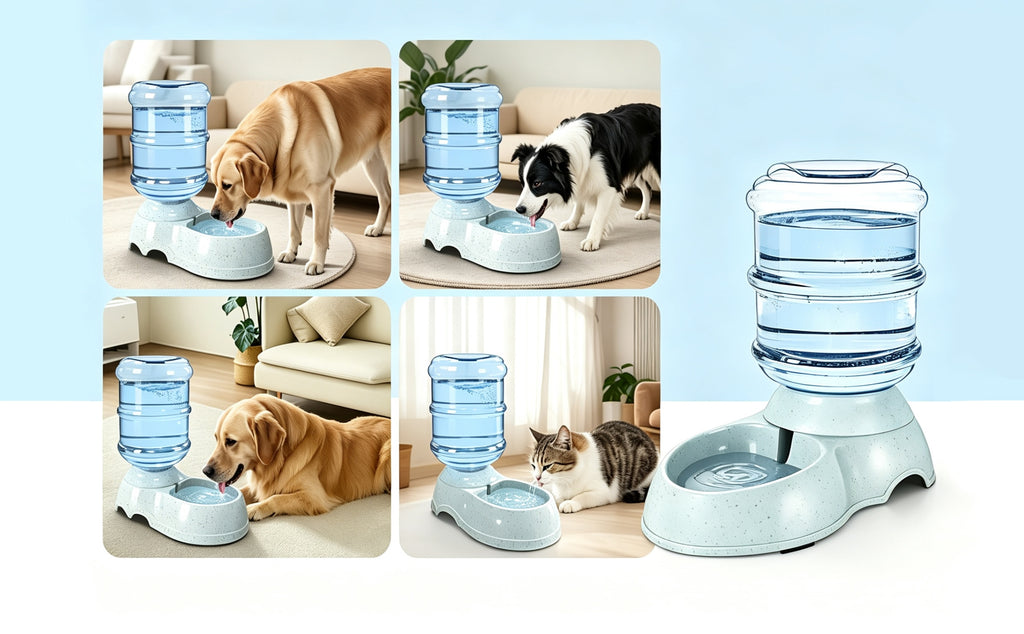 Gravity-Fed Dog Water Dispenser 2.91 Gallon, Gray Large Capacity Pet Waterer for Dogs and Cats, Automatic Refill Drinking Station for Home