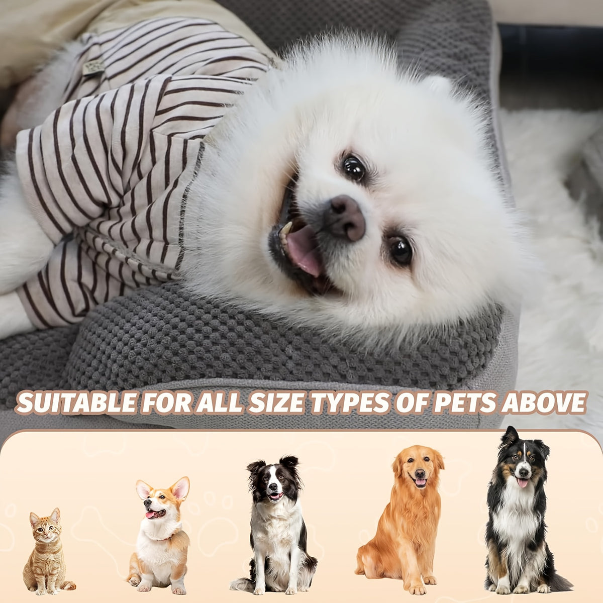 Large Dog Bed with Memory Foam, Removable Washable Cover, Soft Lining and Non-Slip Bottom, Indoor Pet Sofa in Four Sizes from 28 to 48 Inches