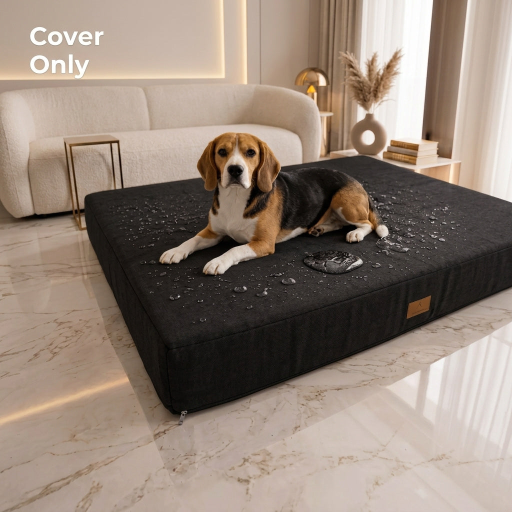 Water Repellent Dog Bed Cover 36x27x4 Inch, Washable Pet Bed Cushion Cover with Zipper, Scratch Resistant Replacement Cover for Medium Large Dogs, Grey Navy Black