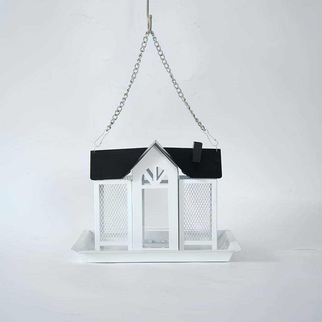 Metal Mesh Wild Bird Feeder with Triple Feeding Areas, Large Capacity Backyard Feeding Station with Black Roof and White or Red Wall Options