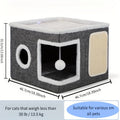 Cat House Cube with Scratching Panel, Foldable Gray Indoor Cat Bed with Top Lounge, Cozy Hideaway, Soft Cushion and Hanging Toy Ball
