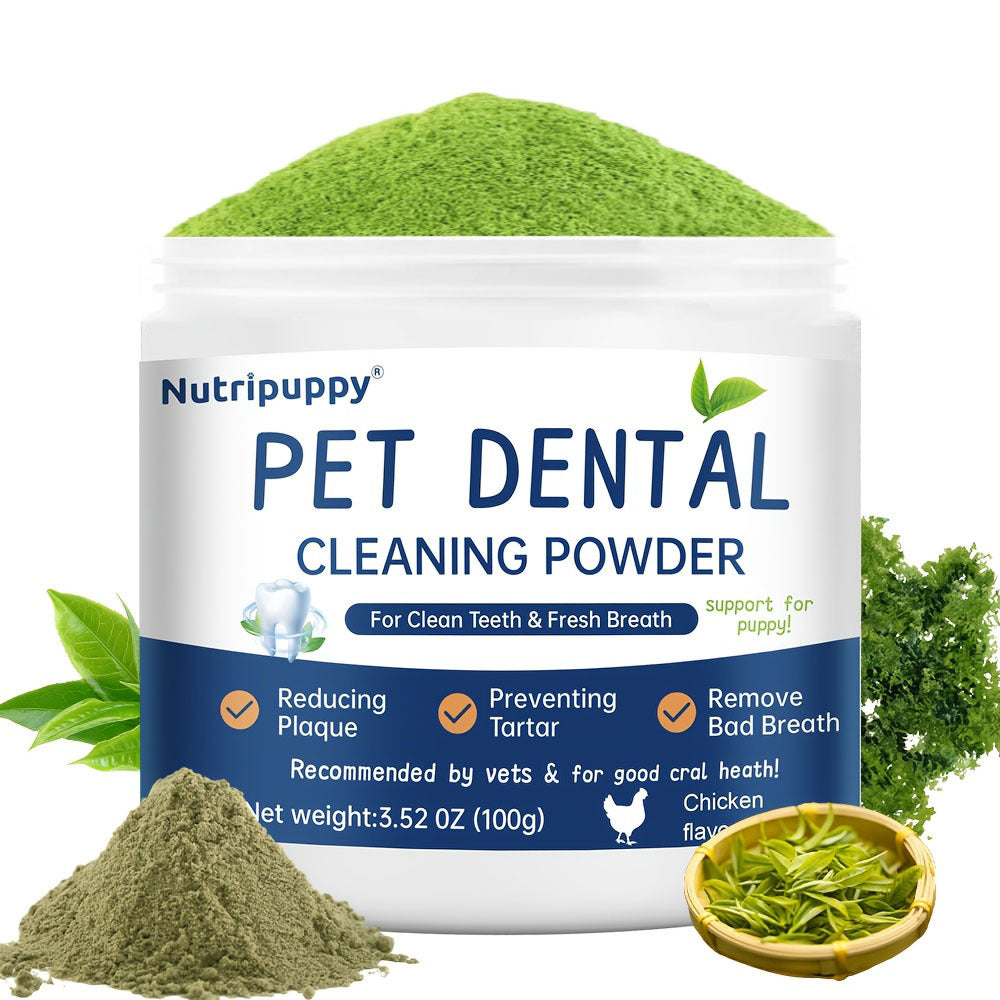 Dog Dental Powder 100g, Chicken Flavor Sprinkle-on-Food Tooth Cleaning Powder for Canine Oral Care and Fresh Breath Routines at Home