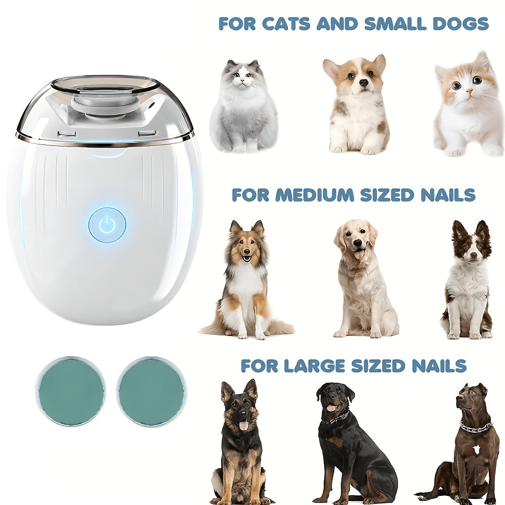 Rechargeable Pet Nail Polisher with LED Light, Compact Adjustable-Speed Electric Nail File for Dogs and Cats, Single or Two-Pack with Spare Discs