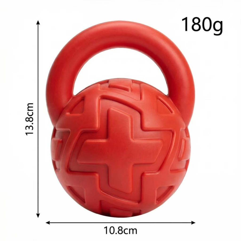 Kettlebell Squeaky Dog Toy with Loop Handle, Red Textured Vinyl Sound-Making Pet Toy for Supervised Fetch, Carry Games and Interactive Play