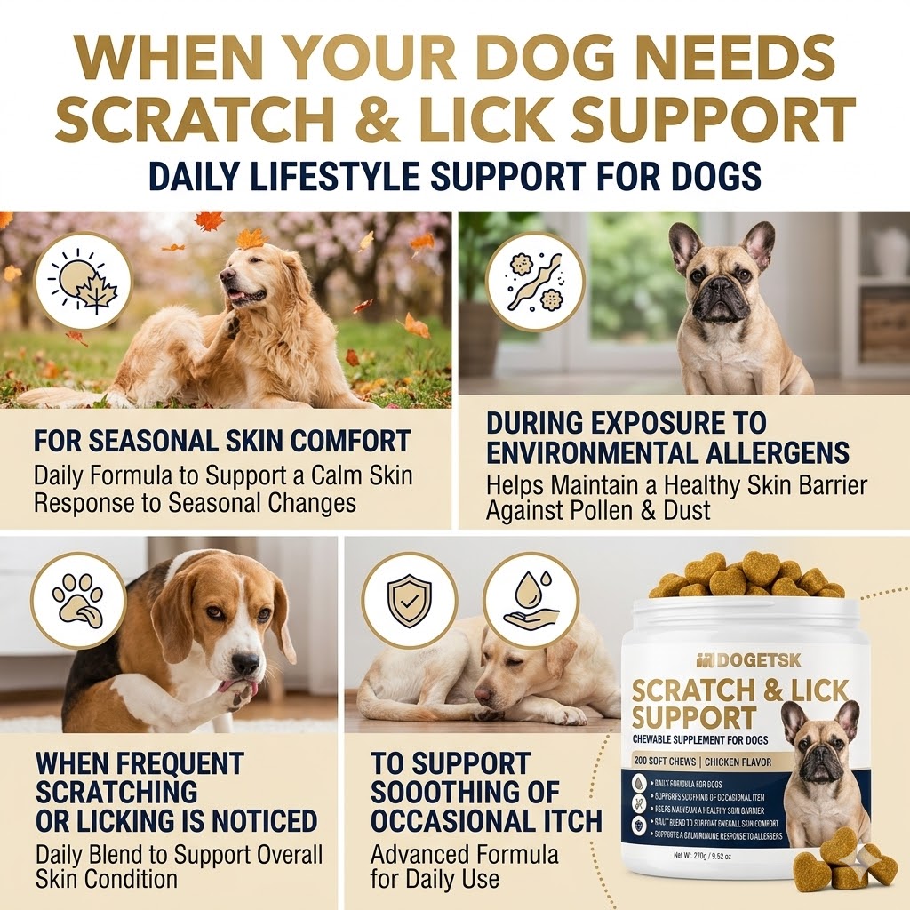 Dog Skin Comfort Soft Chews, Chicken Flavor 200 Count Chewable Supplement with Scratch and Lick Support Labeling for Daily Canine Care