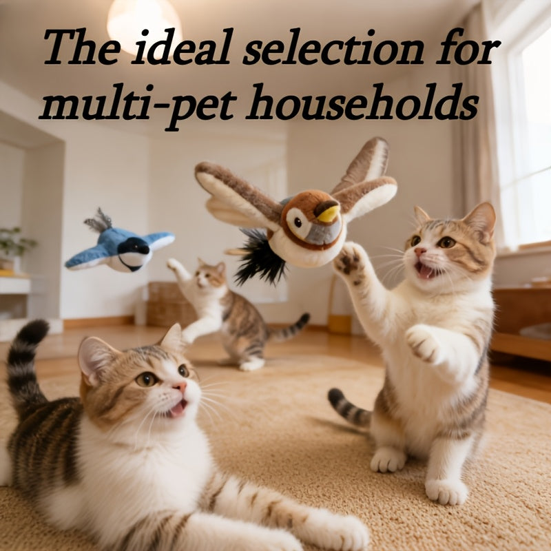 Rechargeable Bird Cat Toy 2-Pack, Cordless Flying Sparrow with Fluttering Wings and Jumping Motion for Supervised Indoor and Outdoor Play
